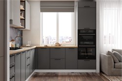 Марта/Мелисса Кухонный гарнитур угловой 1,0х3,2х2,55м Графит Скин/Бежевый Скин ДСВ ДСВ МФ - фото 2