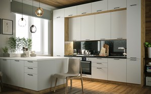Кухня Валерия 3400 Айленд Силк МДФ прямая Сурская Мебель МФ - фото 1